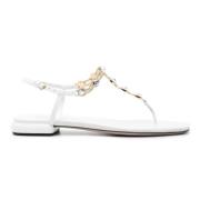 Miu Miu Vita Läder Sandaler med Strass White, Dam