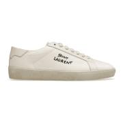 Saint Laurent Canvas Logo Sneakers Män Italien Beige, Herr