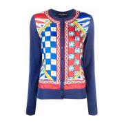 Dolce & Gabbana Patchwork Cardigan med Button-Down Krage Multicolor, D...