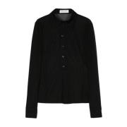 Saint Laurent Svart Halvgenomskinlig Skjorta med Spetskrage Black, Dam