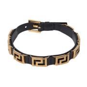 Versace Läder Greca Choker Halsband Black, Dam