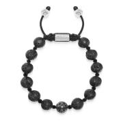 Nialaya Men's Black Diamond Beaded Bracelet with Lavastone and Sterlin...