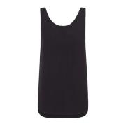 Cortana Linne Siden Triangel Detalj Tank Top Black, Dam