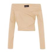 Cortana Asymmetrisk Hamp Viskos Crop Top Beige, Dam