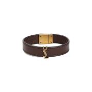 Saint Laurent Brun Läder Logotyp Armband Brown, Herr