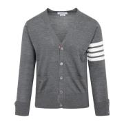 Thom Browne Grå Ull V-ringad Cardigan Tröja Gray, Herr