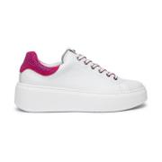 Nerogiardini Vita Lädersneakers med Fuchsia Insats White, Dam