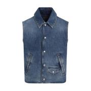 Givenchy Indigo Blue Denim Vest Blue, Herr