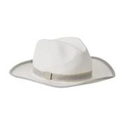 Le Tricot Perugia Silver Metallic Trim Panama Hatt White, Dam