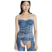 Guess Denim Bustier med Spänne Detalj Blue, Dam