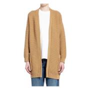 Max Mara Stickad Sjal Revers Öppen Fram Cardigan Beige, Dam