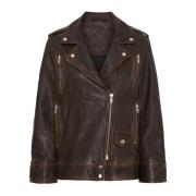 Notyz Oversized Bikerjacka Valnöt Silver Brown, Dam