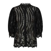 Copenhagen Muse Elegant Svart Blus med Puffärmar Black, Dam