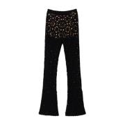 Twinset Flare Crochet Stickade Byxor Svart Black, Dam