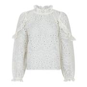 Neo Noir Broderad Blus - Elfenben White, Dam