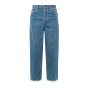 Gucci Blå Wide Leg Jeans Med Fransad Botten Blue, Herr