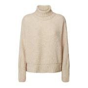 Rabens Saloner Beige Stickad Turtlenecktröja Baze Beige, Dam