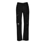 Dolce & Gabbana Svarta Straight Jeans med Ripped Effekt Black, Dam