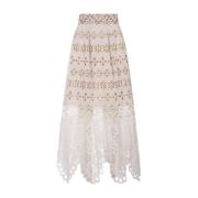 Elie Saab Vit Sangallo Spets Flared Midi Kjol Multicolor, Dam