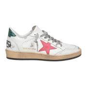 Golden Goose Vita Lädersneakers med Rosa och Gröna Accenter Multicolor...