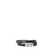 Prada Saffiano Läderarmband med Metallklämma Black, Herr