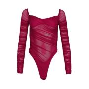 Mugler Magenta Ruched Mesh Bodysuit Pink, Dam