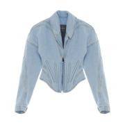 Mugler Blå Denim Korsettstil Jacka Blue, Dam