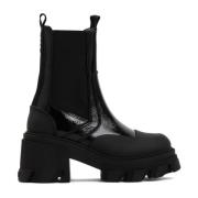 Ganni Svarta Läder Ankelboots Black, Dam