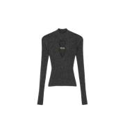 Versace Jeans Couture Hög hals cut-out topp med logo Black, Dam