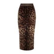 Dolce & Gabbana Leopardmönstrad Chenille Midi Kjol Brown, Dam