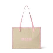 Msgm Canvas Toteväska med Tryckt Logotyp Beige, Dam