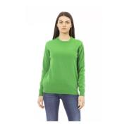 Baldinini Grön ull crewneck tröja med metallmonogram Green, Dam