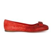 Salvatore Ferragamo Kristalldekorerade Läder Ballerina Flats Red, Dam