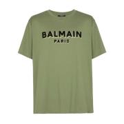 Balmain Grön Flocked Logo Crew Neck T-shirt Green, Herr