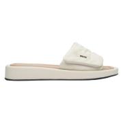 Estro Ljus Beige Läder Slide Sandaler Beige, Dam