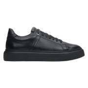 Estro Lyxiga Svarta Lädersneakers Black, Herr