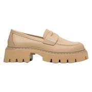 Estro Beige Läderloafers Beige, Dam