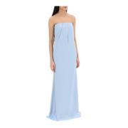 Roland Mouret Stropplös Satin Crepe Draperad Klänning Blue, Dam