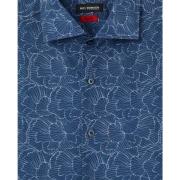 ROY Robson Casual Navy Print Skjorta Blue, Herr