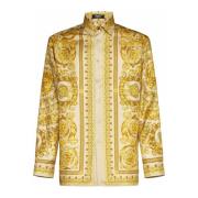 Versace Barocco Print Silk Satin Skjortor Beige, Herr