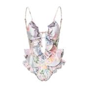 Zimmermann Blommig Rynkad Plunge Baddräkt Multicolor, Dam