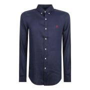 Ralph Lauren Marinblå Linne Slim-Fit Skjorta Blue, Herr