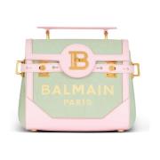 Balmain B-Buzz 23 läder- och canvasväska Green, Dam