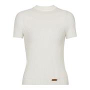 Balmain Räfflad stickad topp Beige, Dam