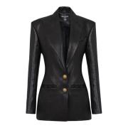 Balmain Läderjacka med 2 knappar Black, Dam