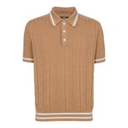 Balmain PB Labyrinth Wool Polo Shirt Beige, Herr