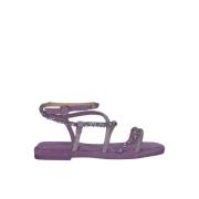 Alma EN Pena Rhinestone Flat Sandal Purple, Dam