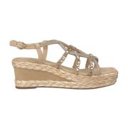 ALMA EN PENA Glittrande Korsrem Kil Sandal Beige, Dam