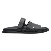 Estro Svarta Läder Slide Sandaler Black, Dam