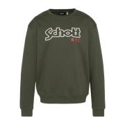 Schott NYC Ikonisk Fleece Sweatshirt Grön Rund Hals Green, Herr